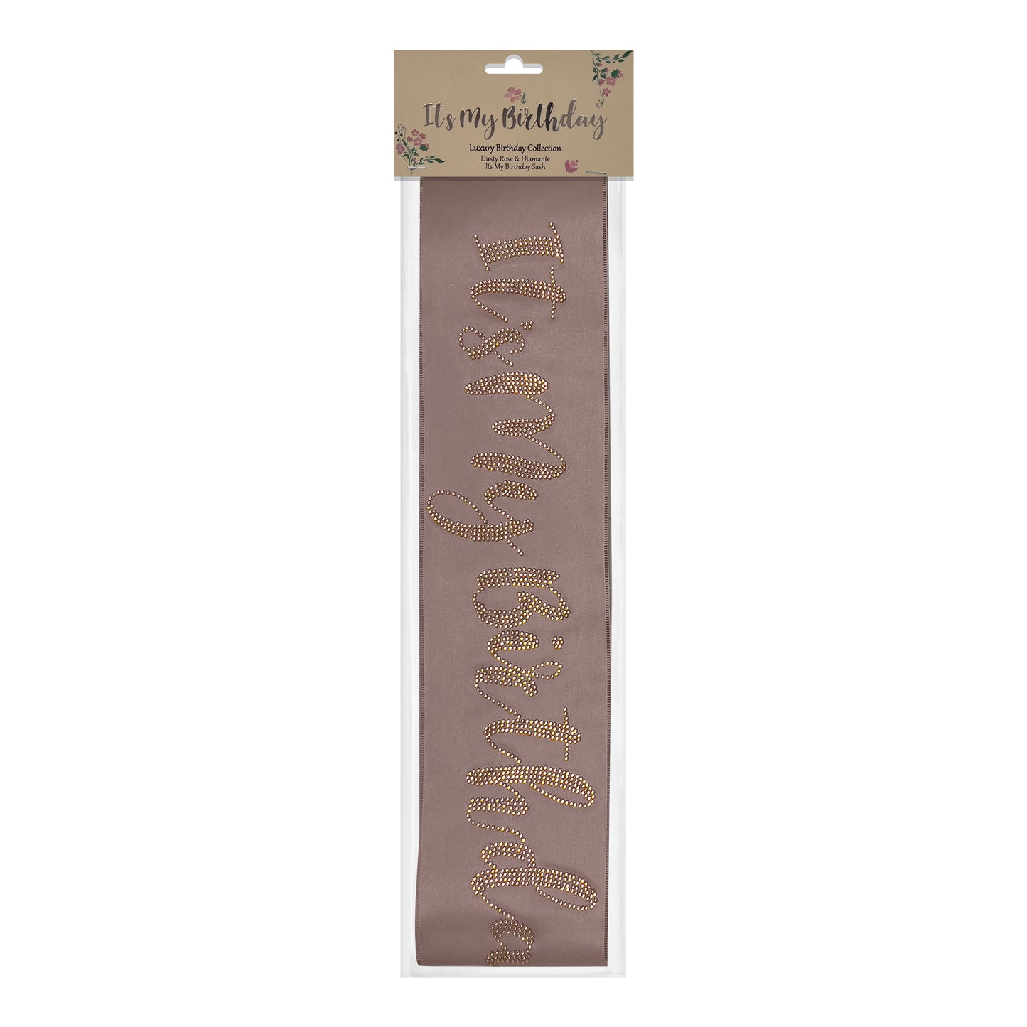 Dusty Rose Its My Birthday Sash with luxury decoratvie stone script logo