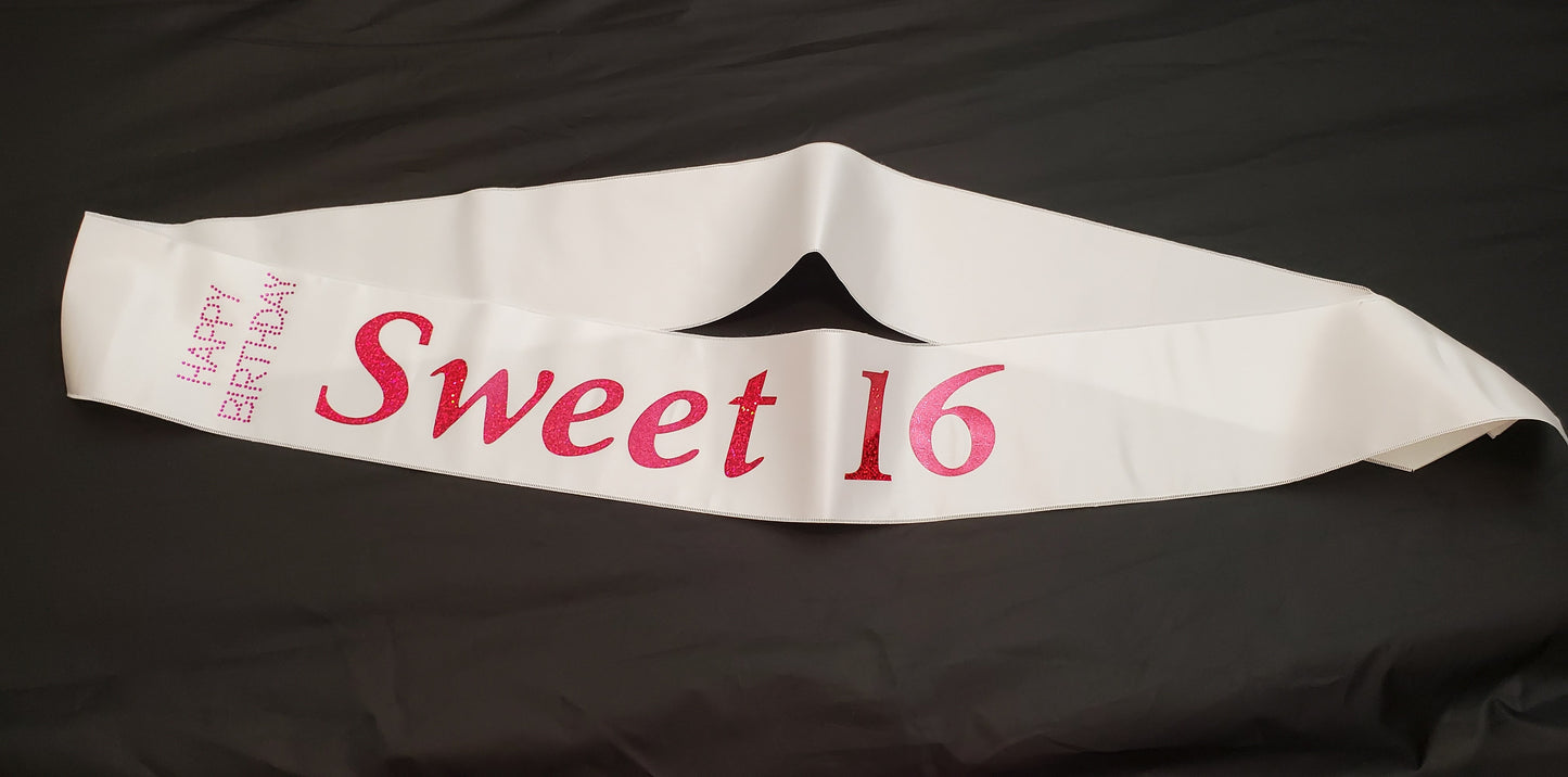 White Sweet 16 Sash