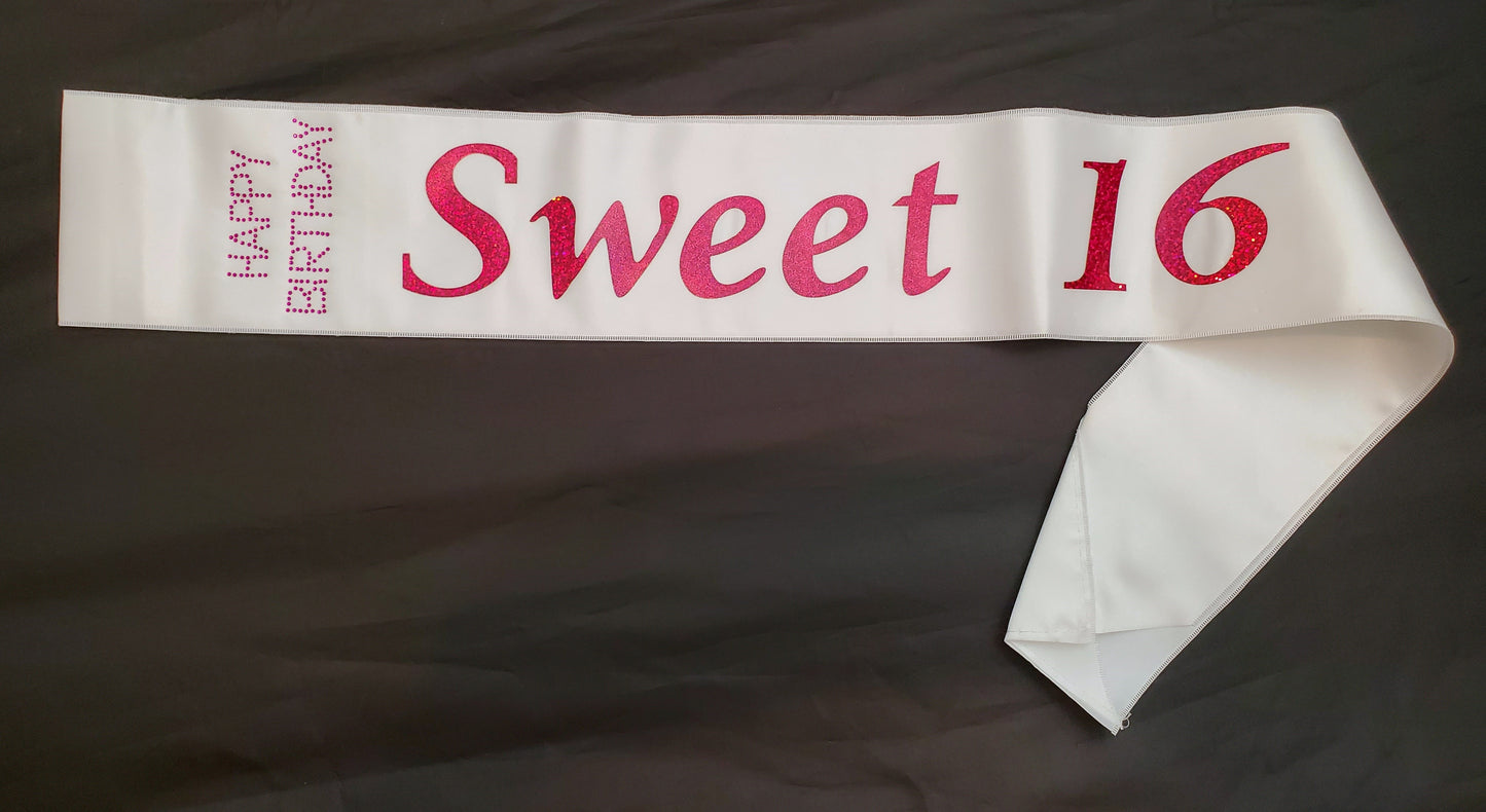White Sweet 16 Sash