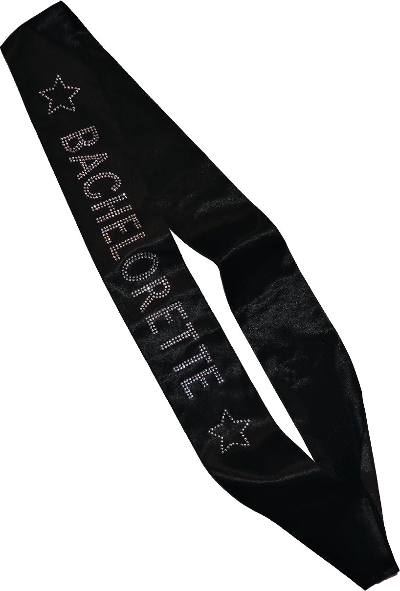 Black Bachelorette Sash with Decorative Stones