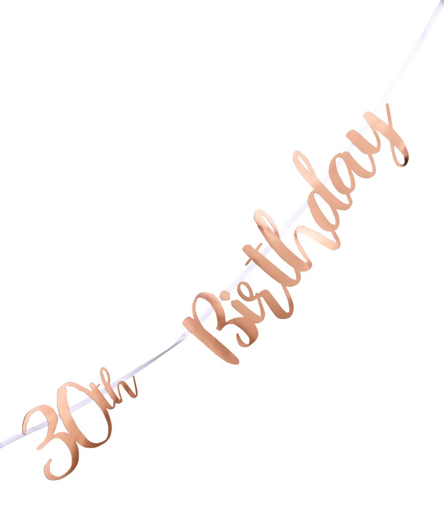 30th Birthday Rose Gold Letter Script Banner