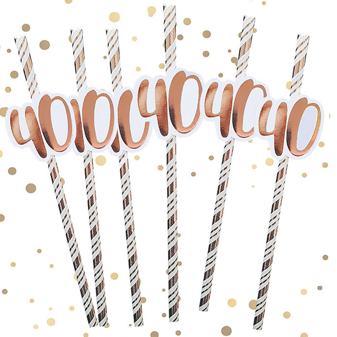 40th Birthday Rose Gold Straws (Pack of 6)