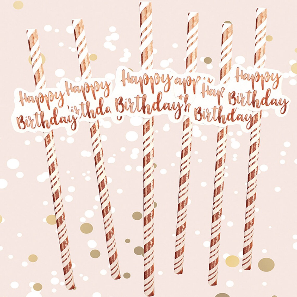 Happy Birthday Rose Gold Straws (Pack of 6)