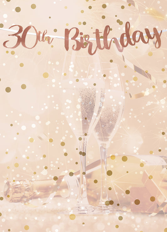 30th Birthday Rose Gold Letter Script Banner
