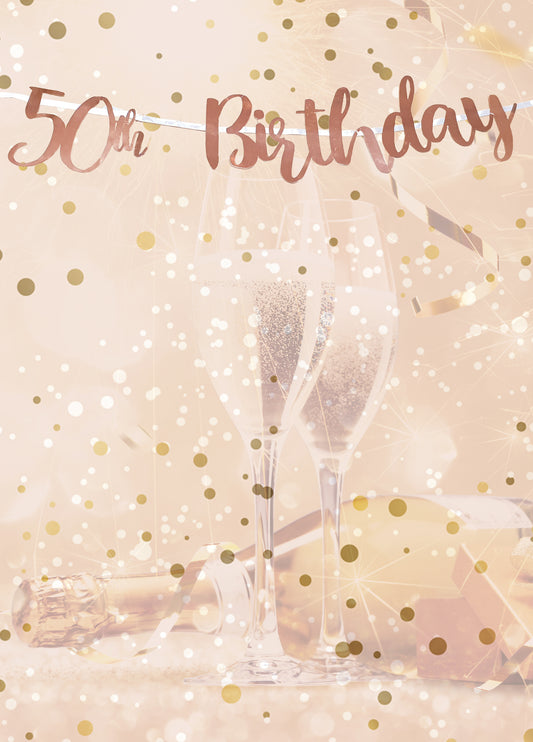 50th Birthday Rose Gold Letter Script Banner