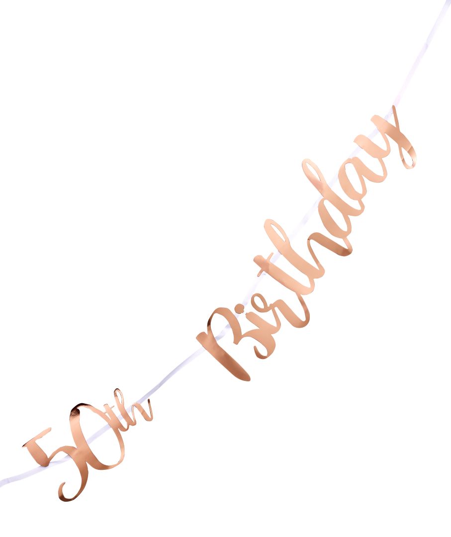 50th Birthday Rose Gold Letter Script Banner