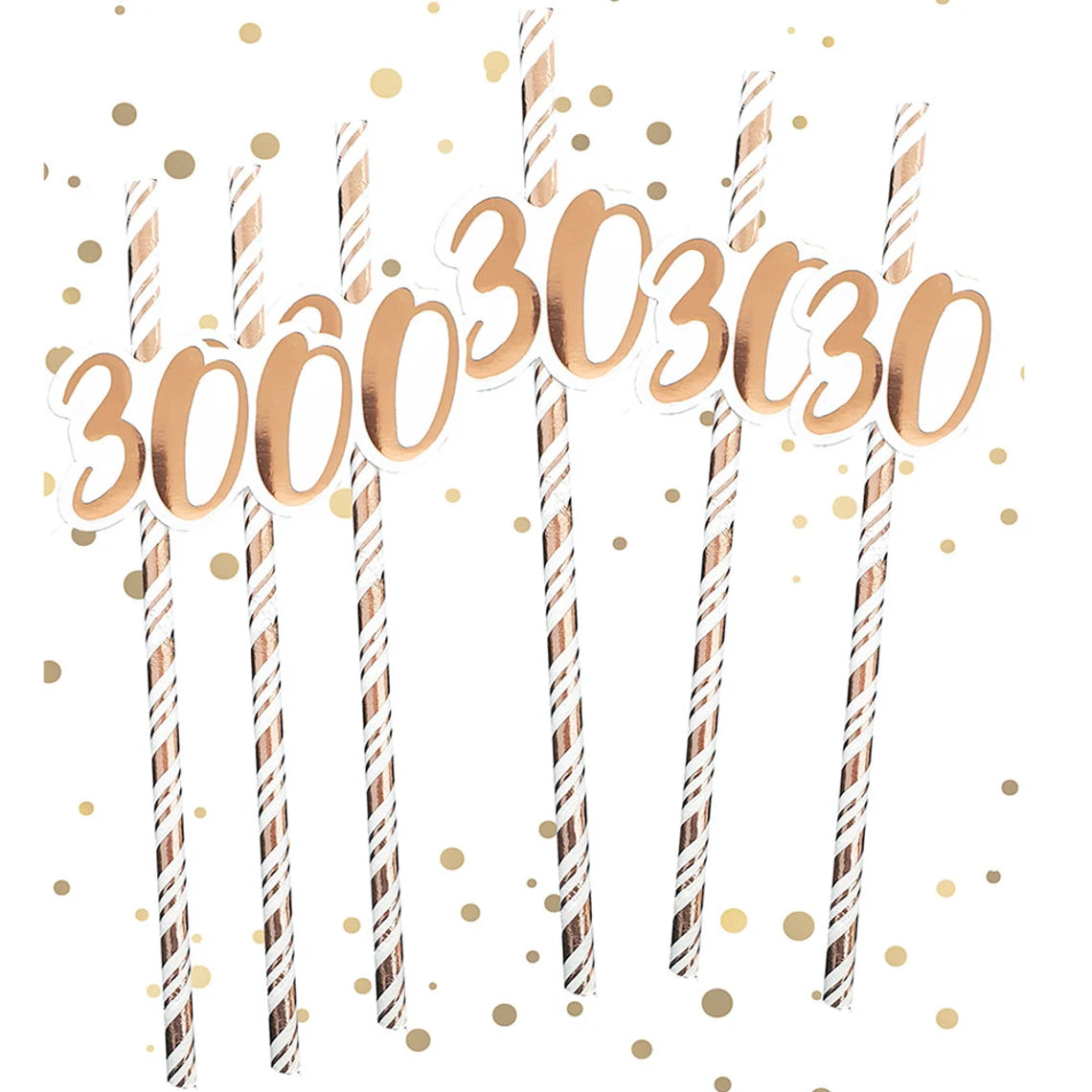 30th Birthday Rose Gold Straws (Pack of 6)