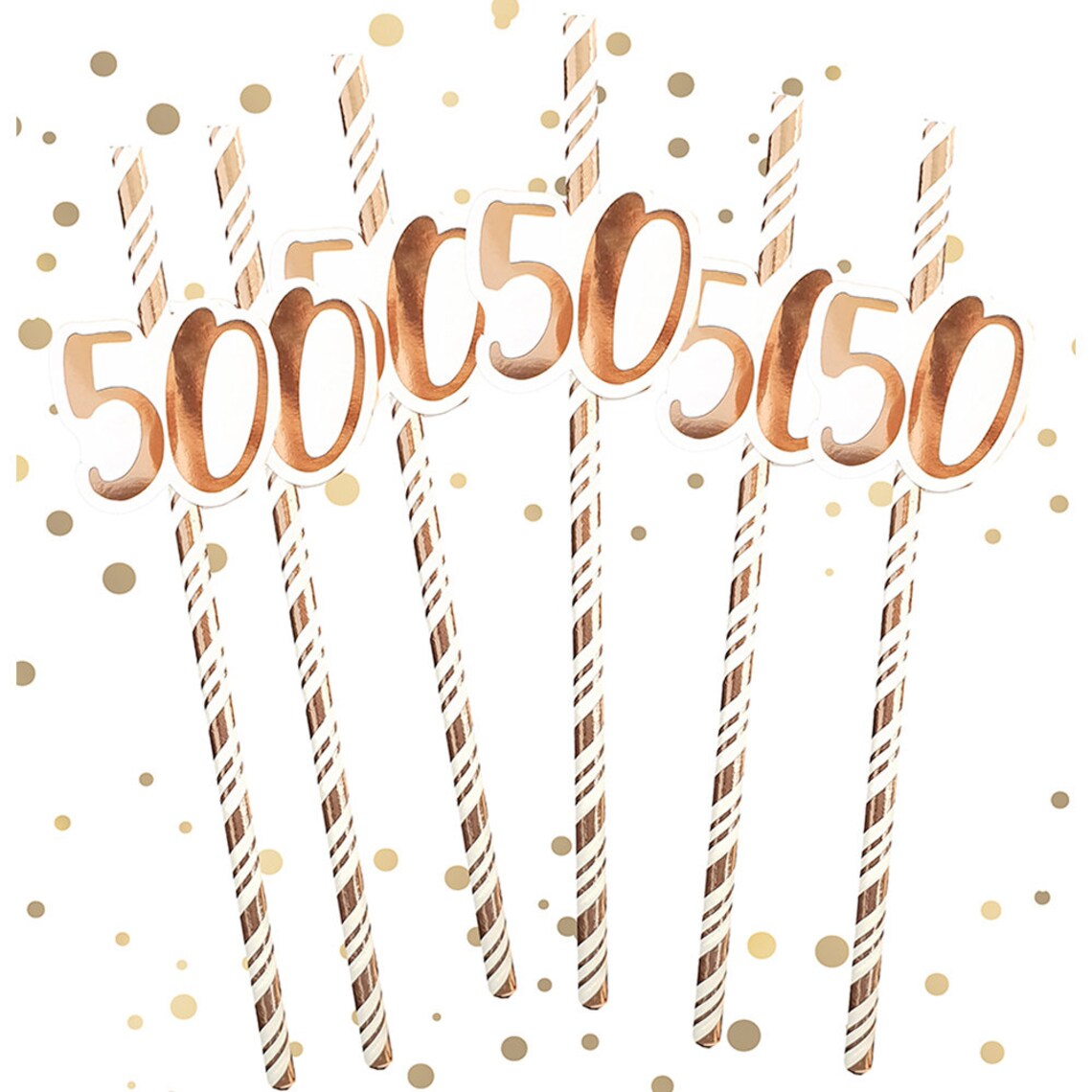 50th Birthday Rose Gold Straws (Pack of 6)