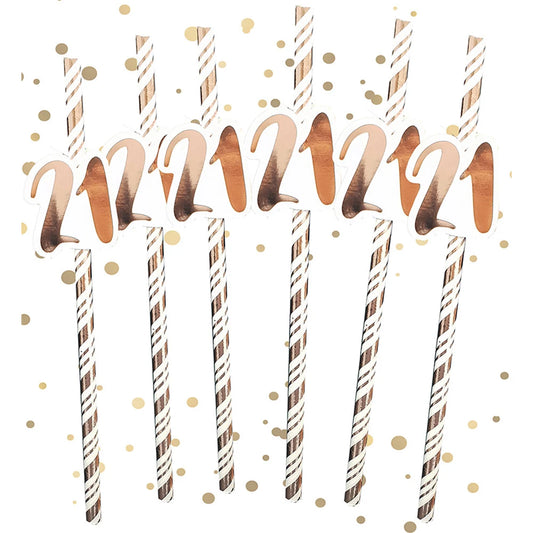 21st Birthday Rose Gold Straws (Pack of 6)